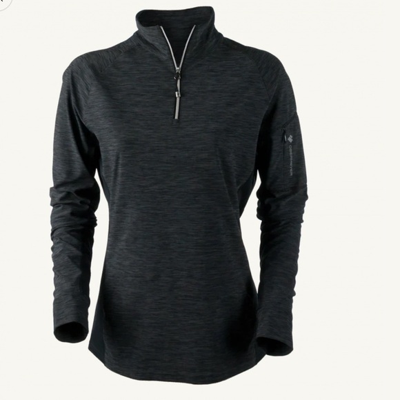 Obermeyer heather gray long sleeves 1/2 zip mock neck basic performance top Sz L - Picture 1 of 10